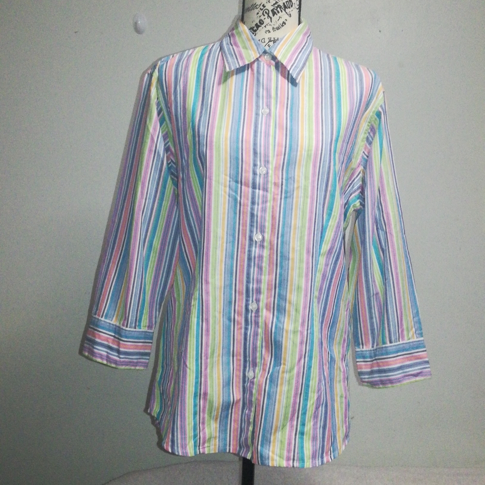 Citicraze Collared Stripe Tops 3/4 Sleeve Size XL Multicolor
